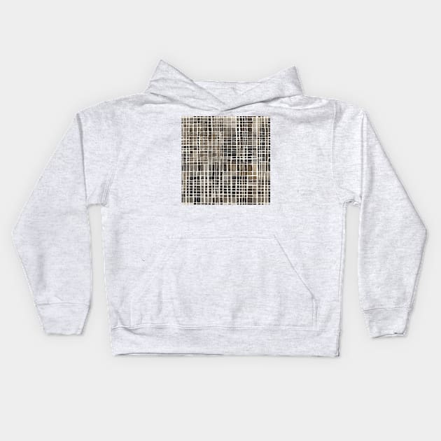 Brown and Beige Abstract Grid Pattern Kids Hoodie by craftydesigns